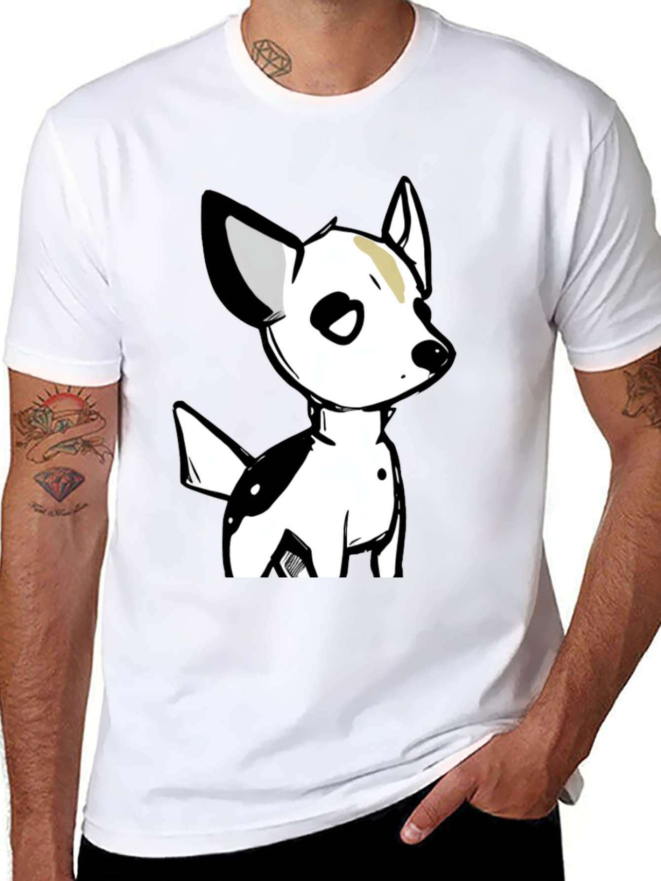 Cartoon Dog Graphic T-Shirt - Unisex Black Tee
