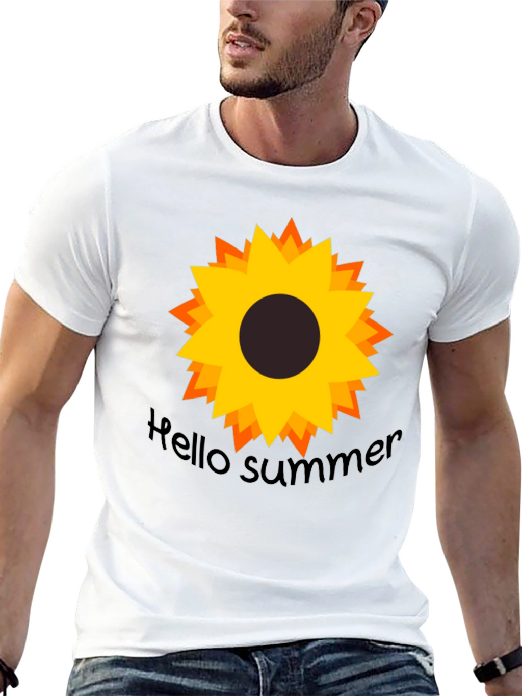 Hello Summer Sunflower Black Tee