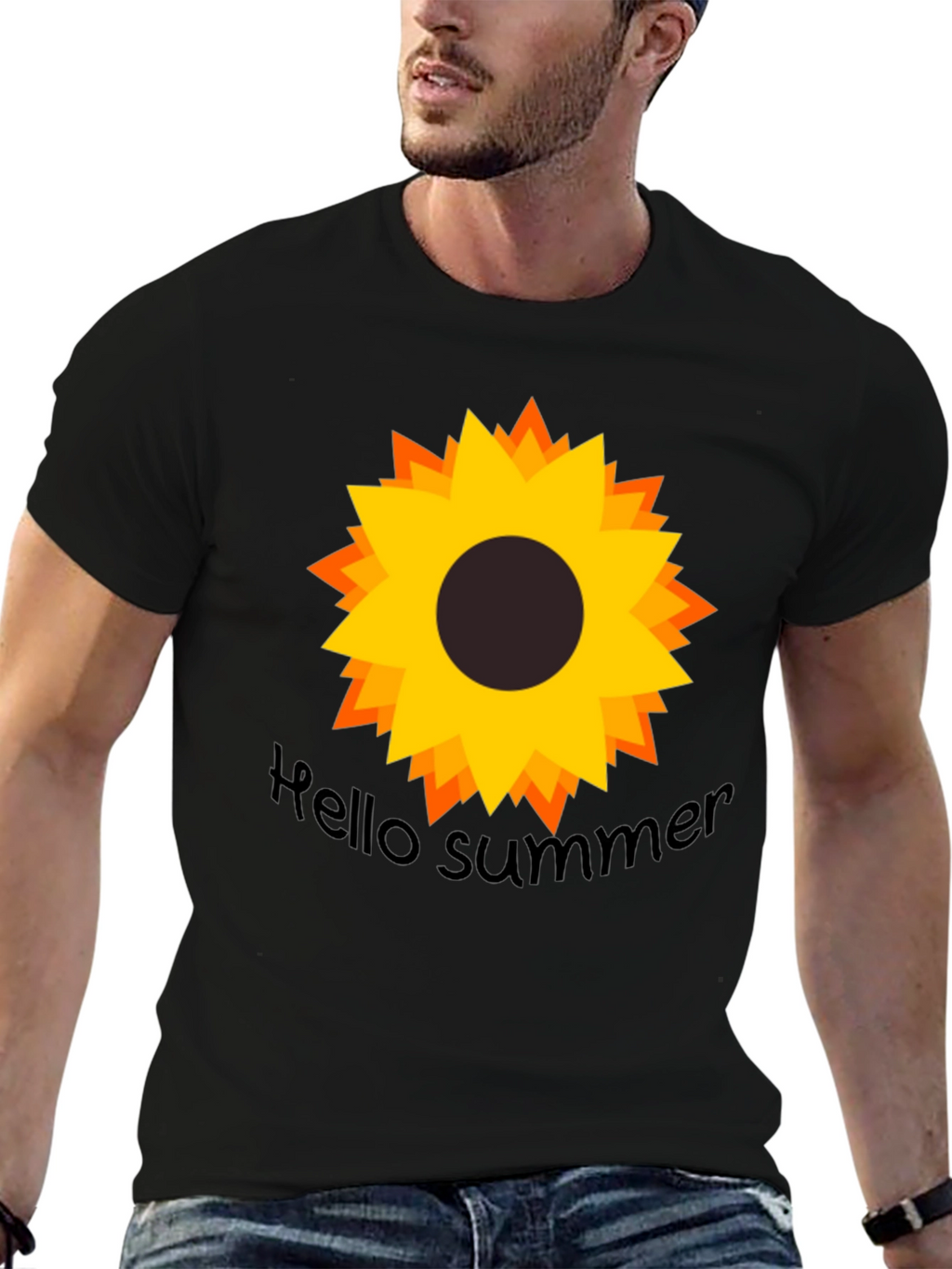 Hello Summer Sunflower Black Tee