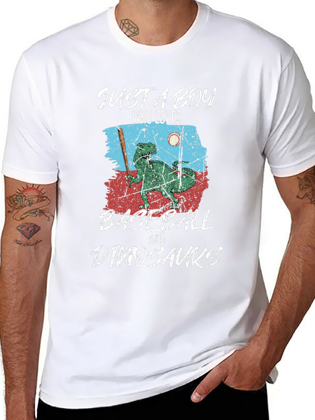 Boys Baseball & Dinosaurs T-Shirt