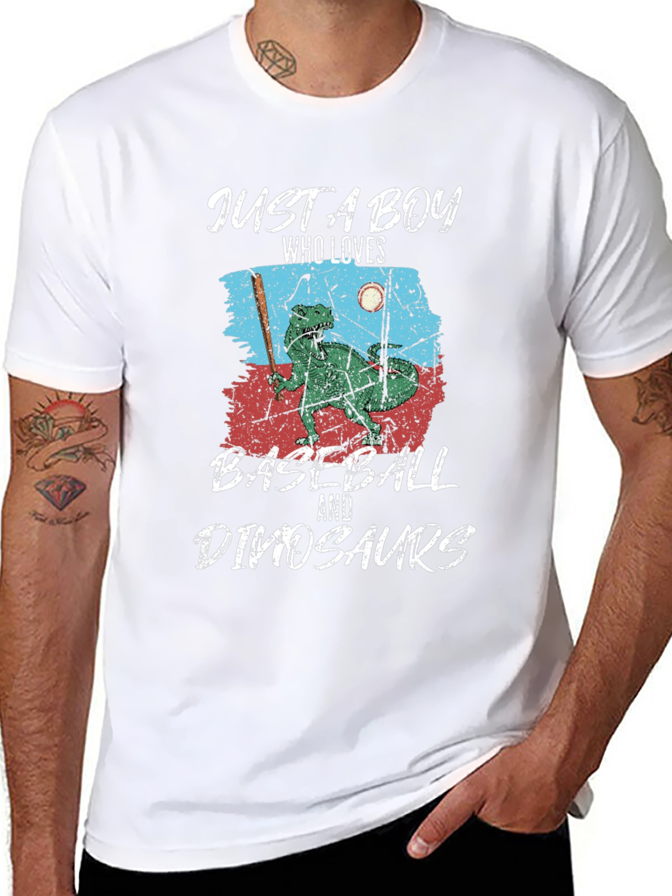 Boys Baseball & Dinosaurs T-Shirt