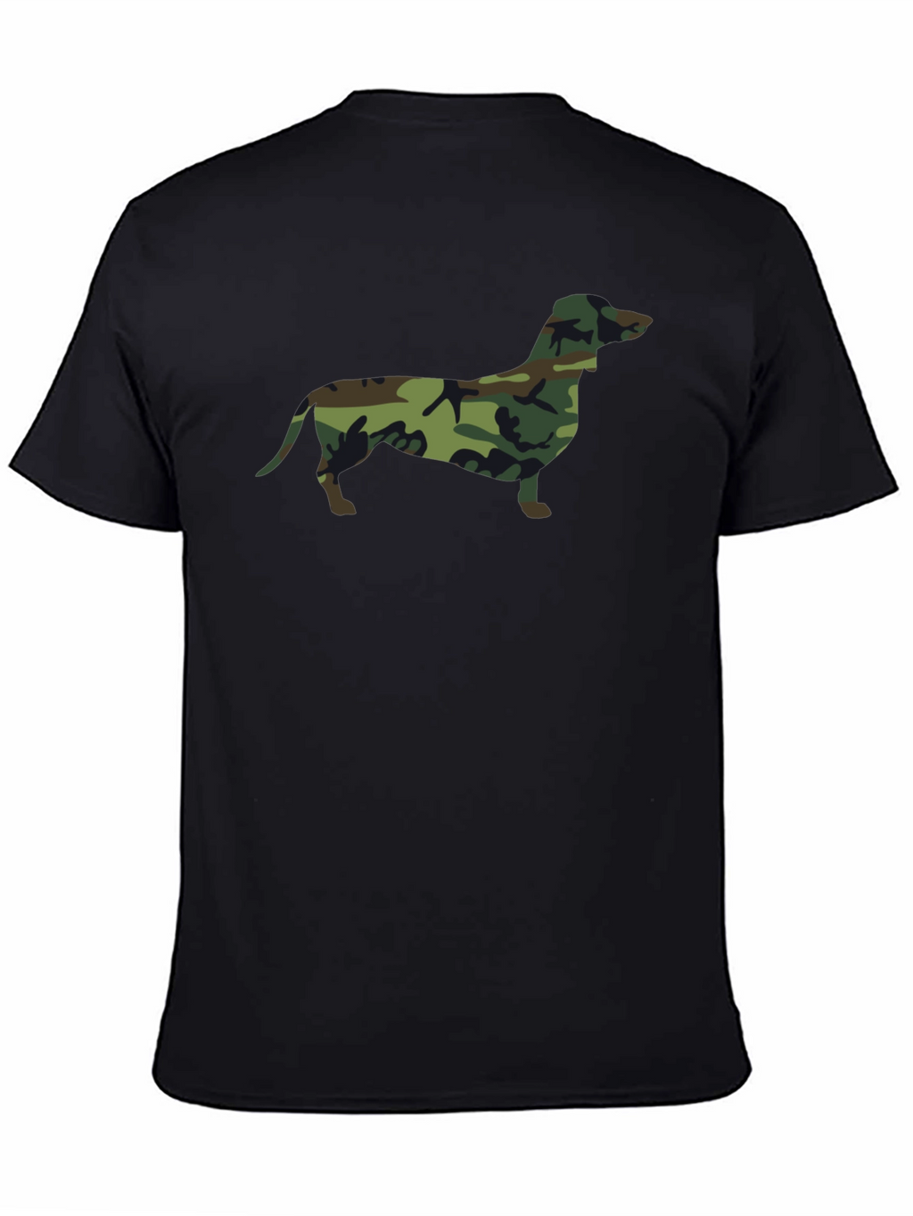 Camo Dachshund Print Black T-Shirt