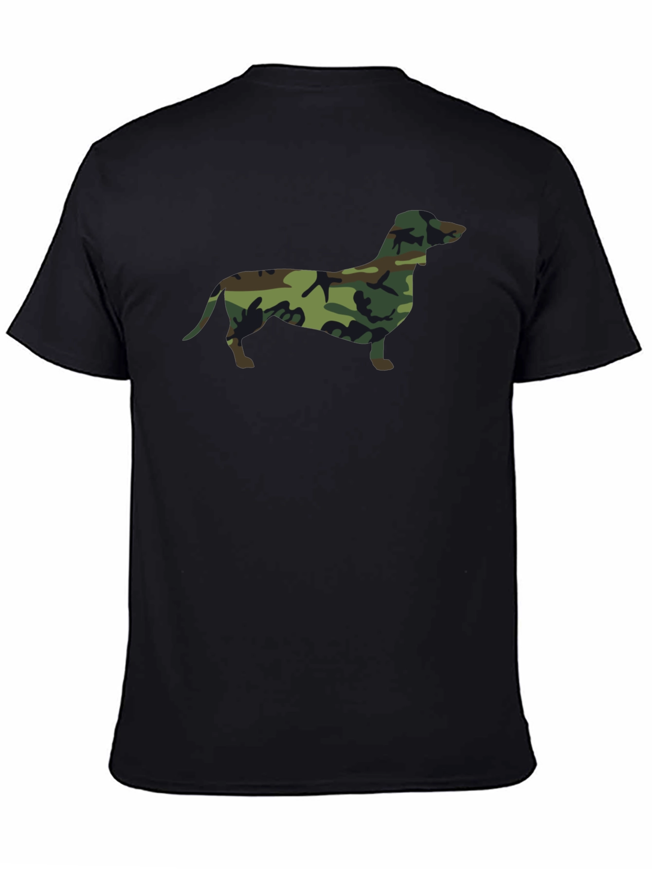 Camo Dachshund Print Black T-Shirt