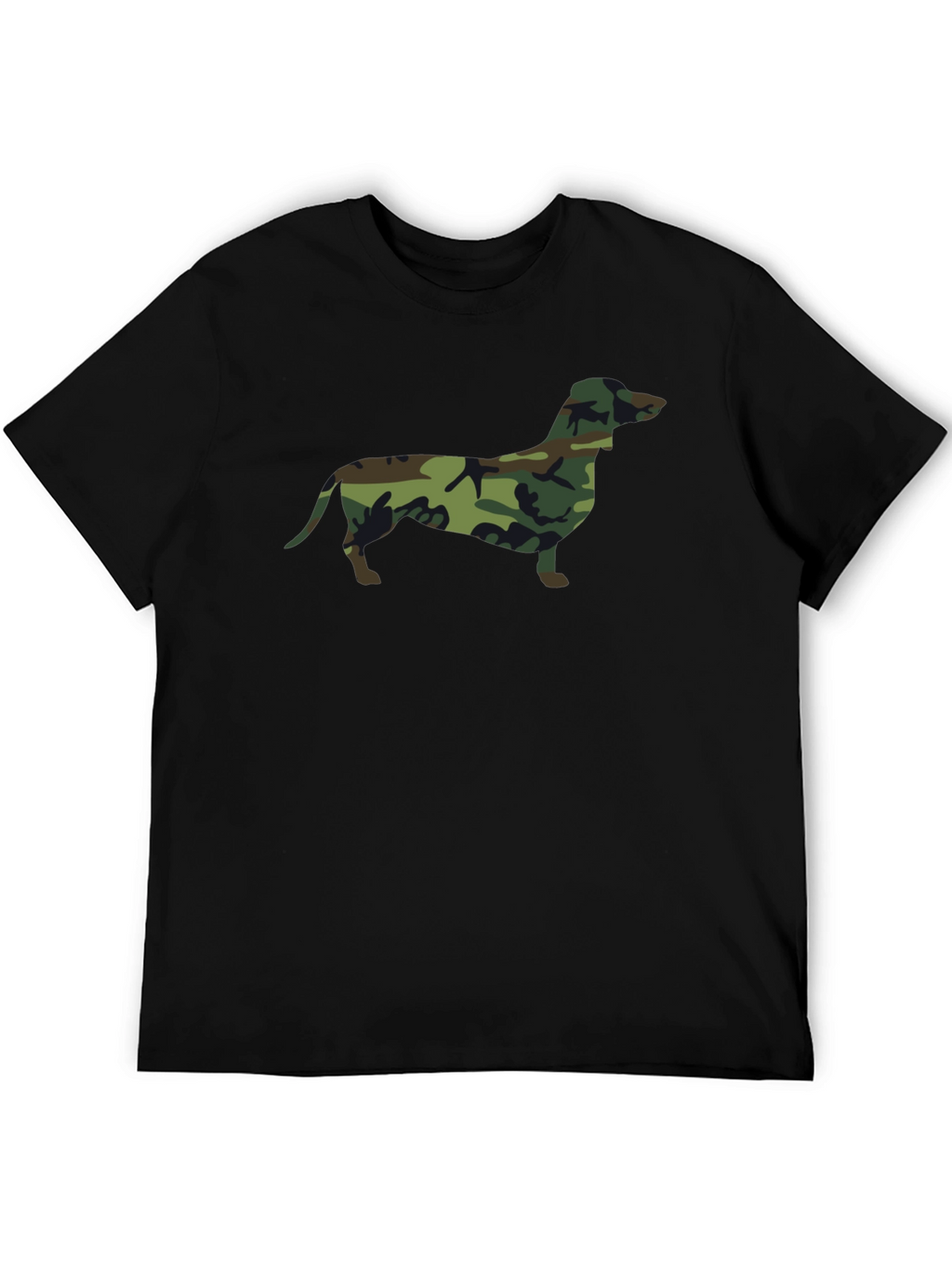 Camo Dachshund Print Black T-Shirt