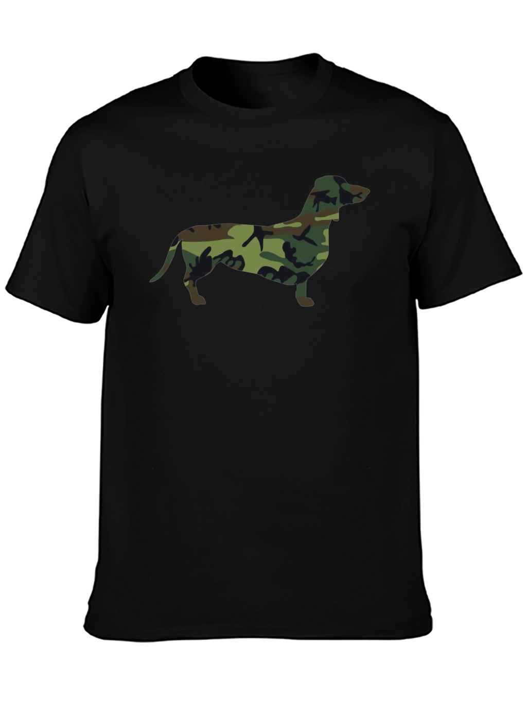 Camo Dachshund Print Black T-Shirt