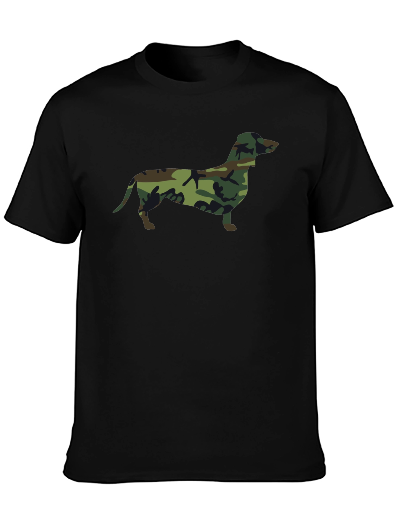 Camo Dachshund Print Black T-Shirt