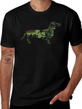 Camo Dachshund Print Black T-Shirt