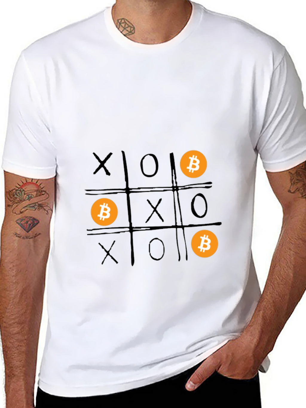 Bitcoin Tic-Tac-Toe Graphic T-Shirt