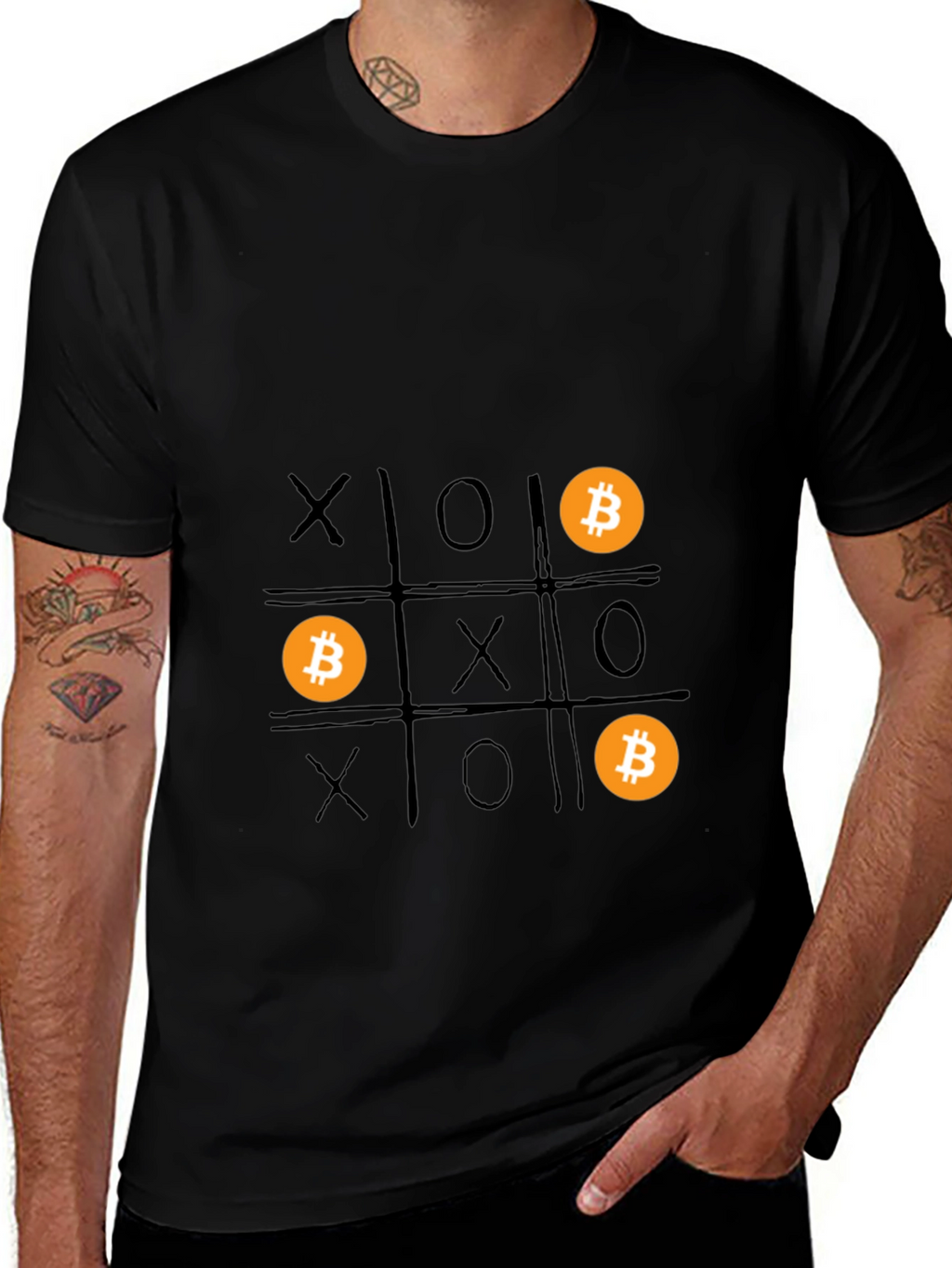 Bitcoin Tic-Tac-Toe Graphic T-Shirt