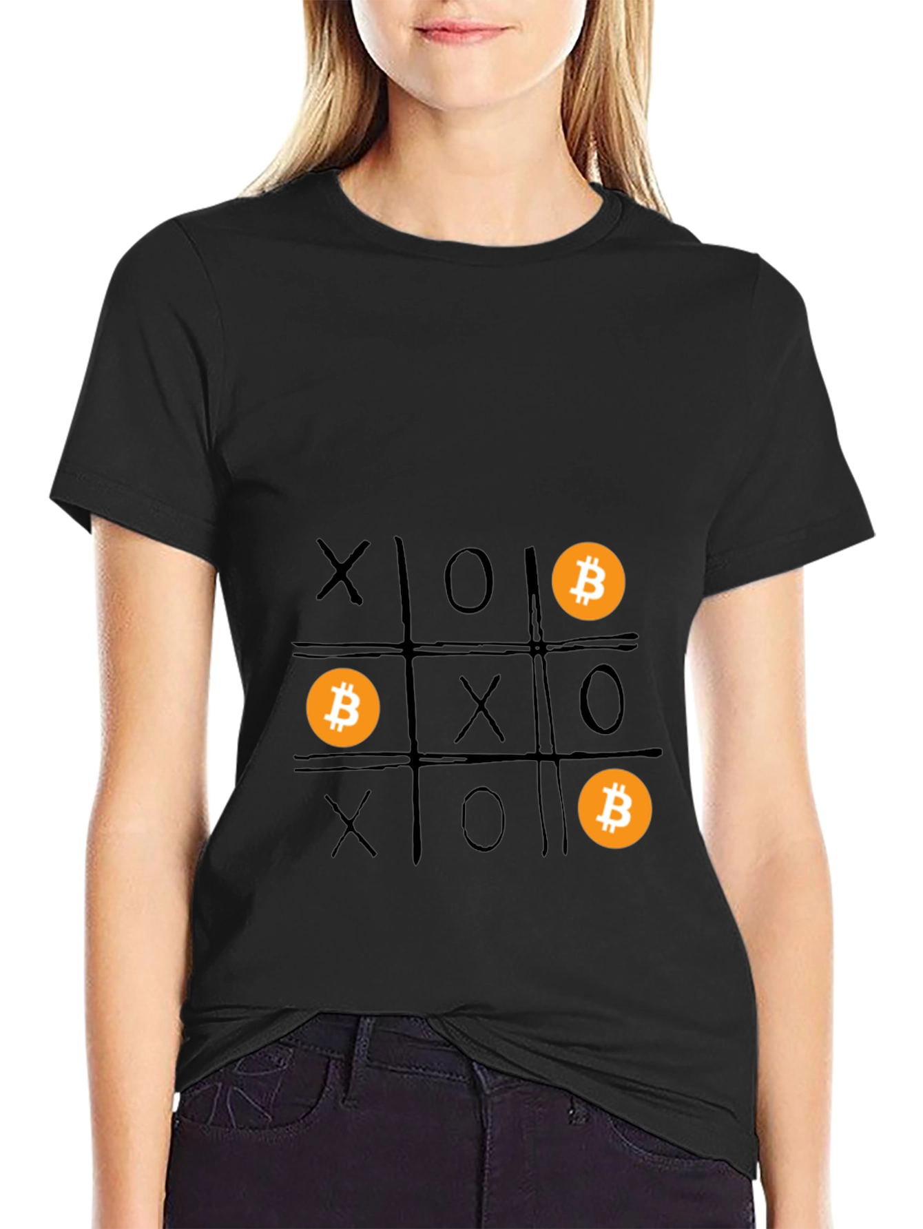 Bitcoin Tic-Tac-Toe Graphic T-Shirt