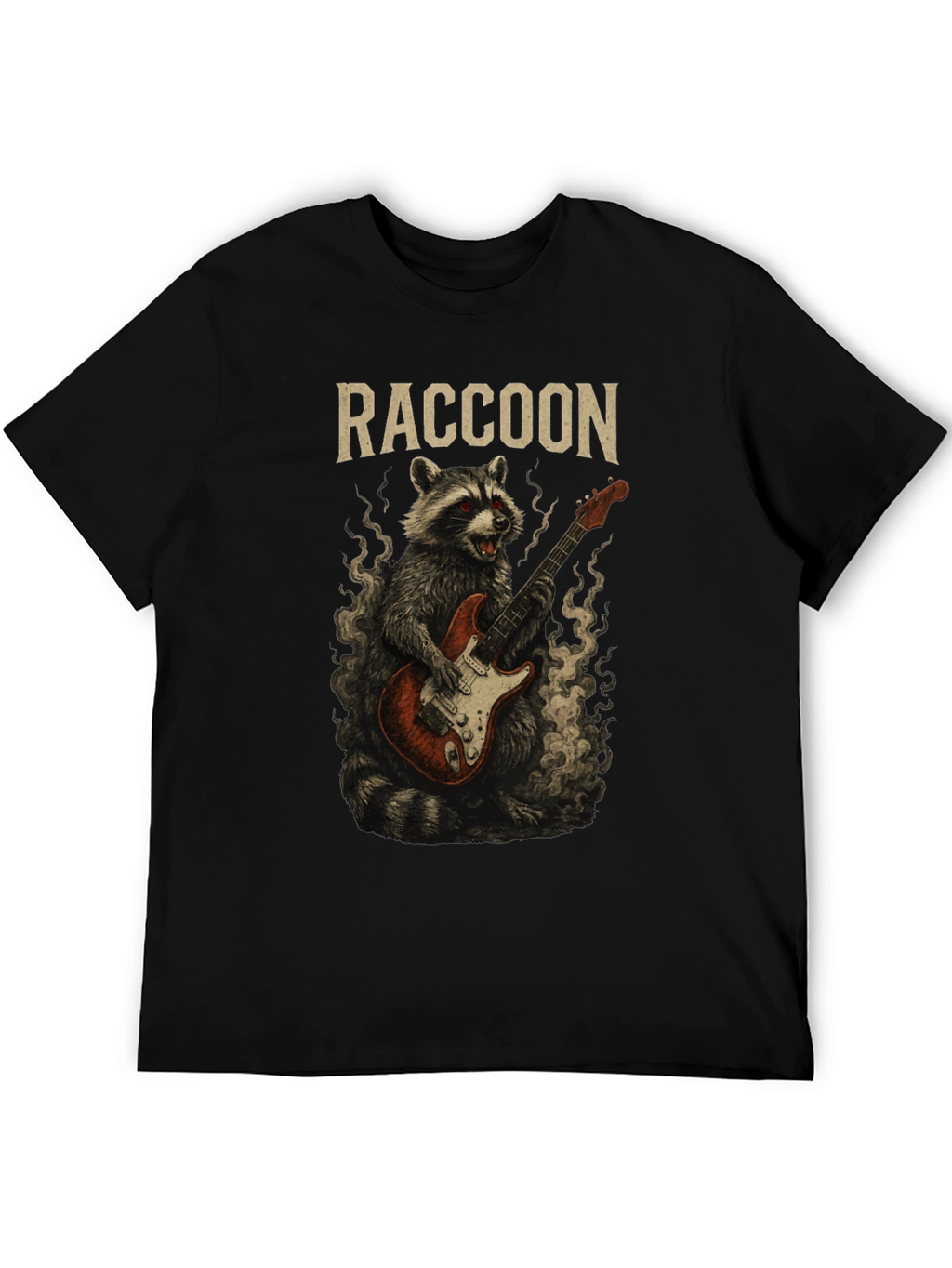 Raccoon Rocker T-Shirt - Guitar Playing Animal Tee
