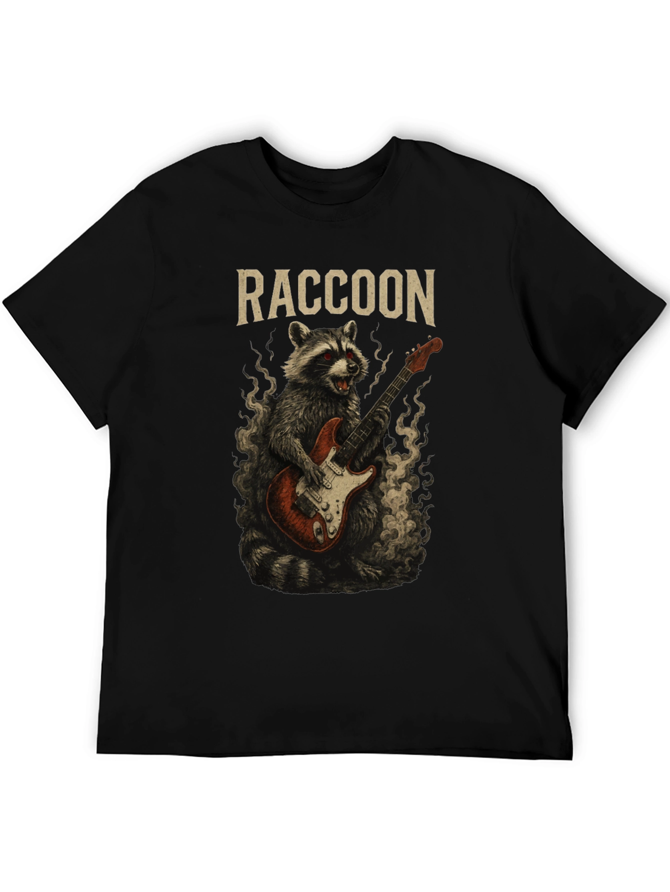 Raccoon Rocker T-Shirt - Guitar Playing Animal Tee