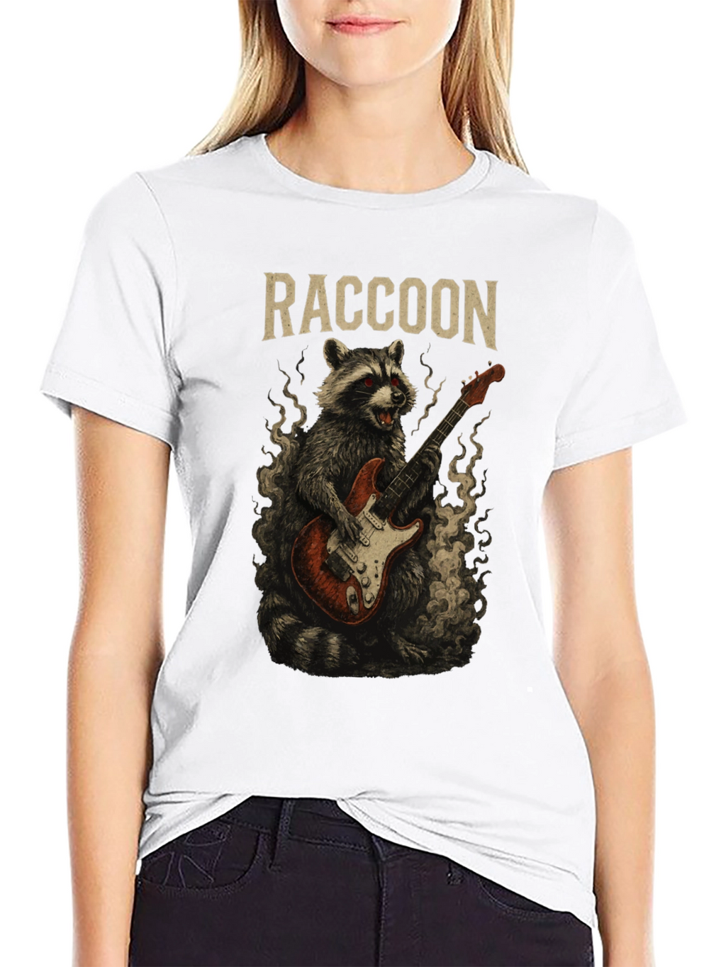 Raccoon Rocker T-Shirt - Guitar Playing Animal Tee