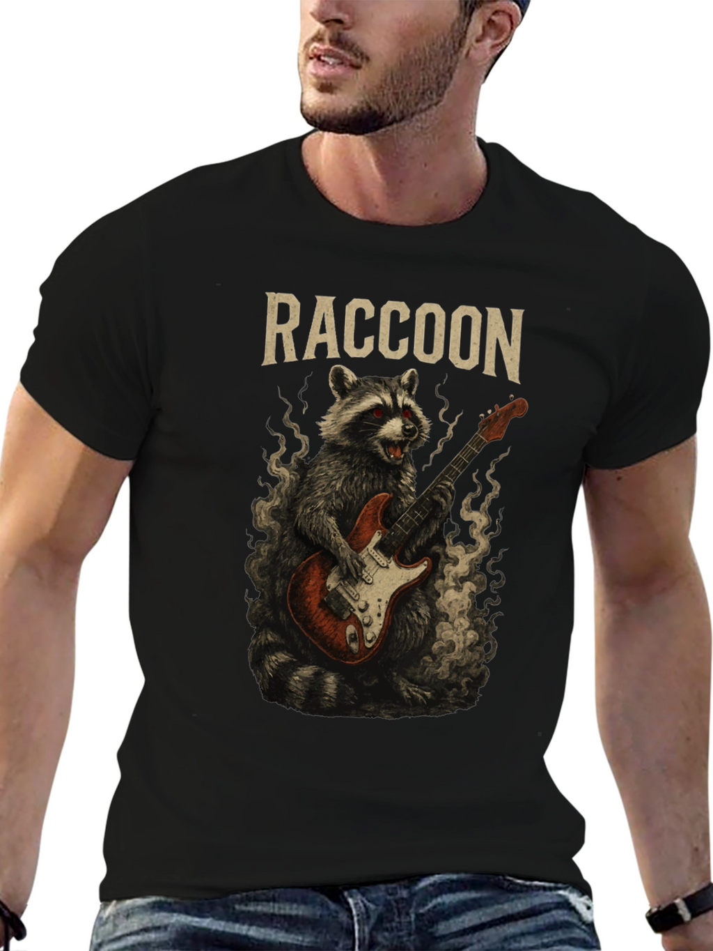 Raccoon Rocker T-Shirt - Guitar Playing Animal Tee