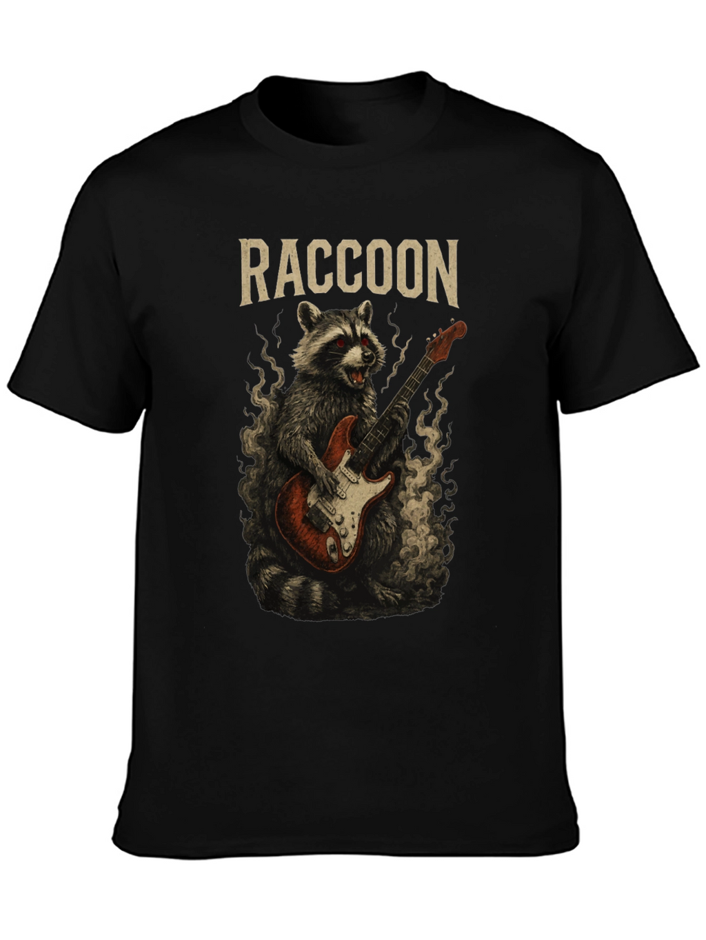 Raccoon Rocker T-Shirt - Guitar Playing Animal Tee