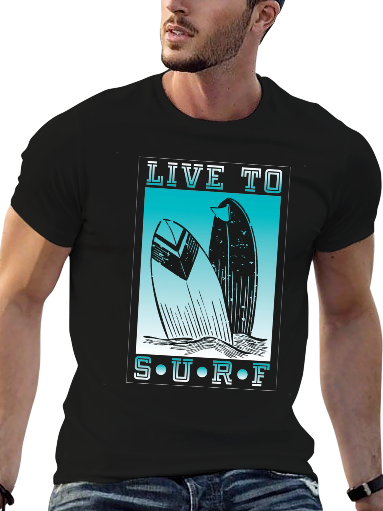 Live to Surf Graphic Tee - Black Cotton T-Shirt