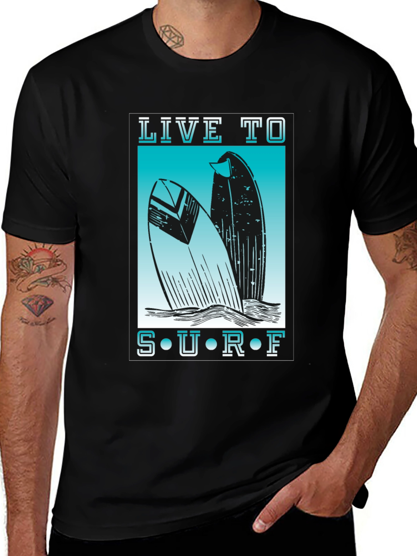 Live to Surf Graphic Tee - Black Cotton T-Shirt