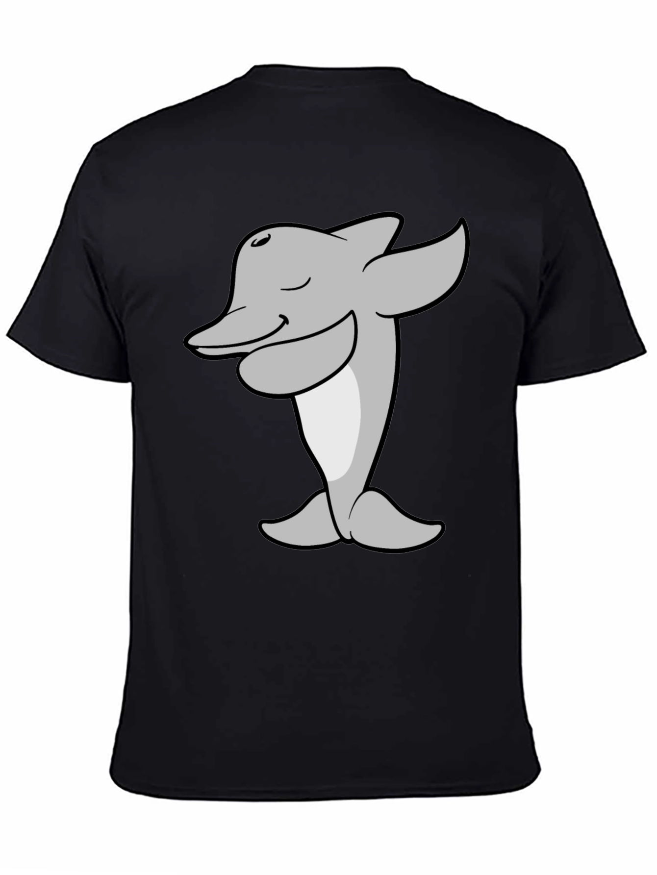 Cartoon Dolphin T-Shirt - Black Cotton Tee