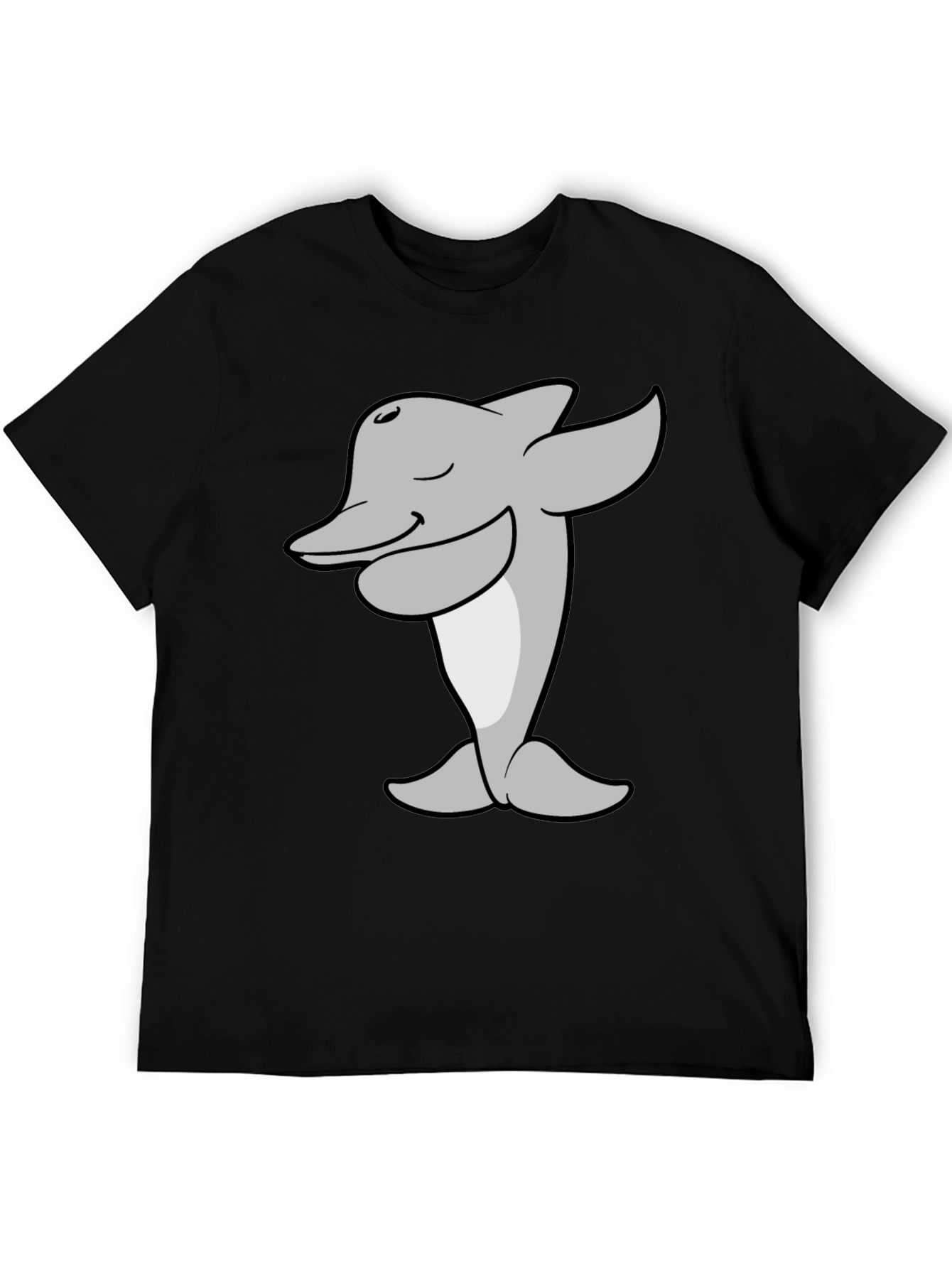 Cartoon Dolphin T-Shirt - Black Cotton Tee