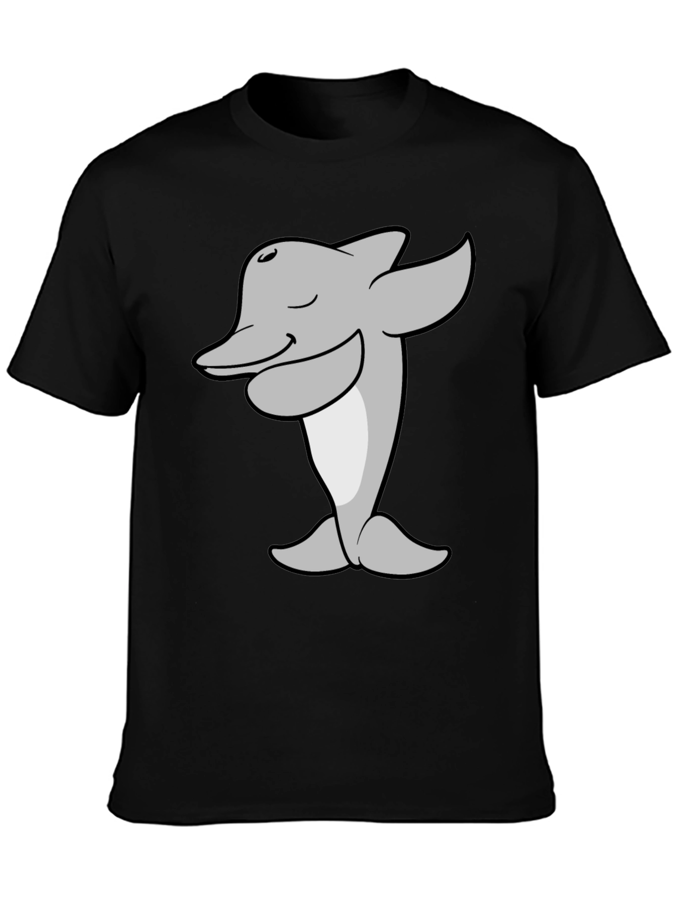 Cartoon Dolphin T-Shirt - Black Cotton Tee
