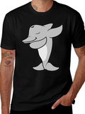 Cartoon Dolphin T-Shirt - Black Cotton Tee