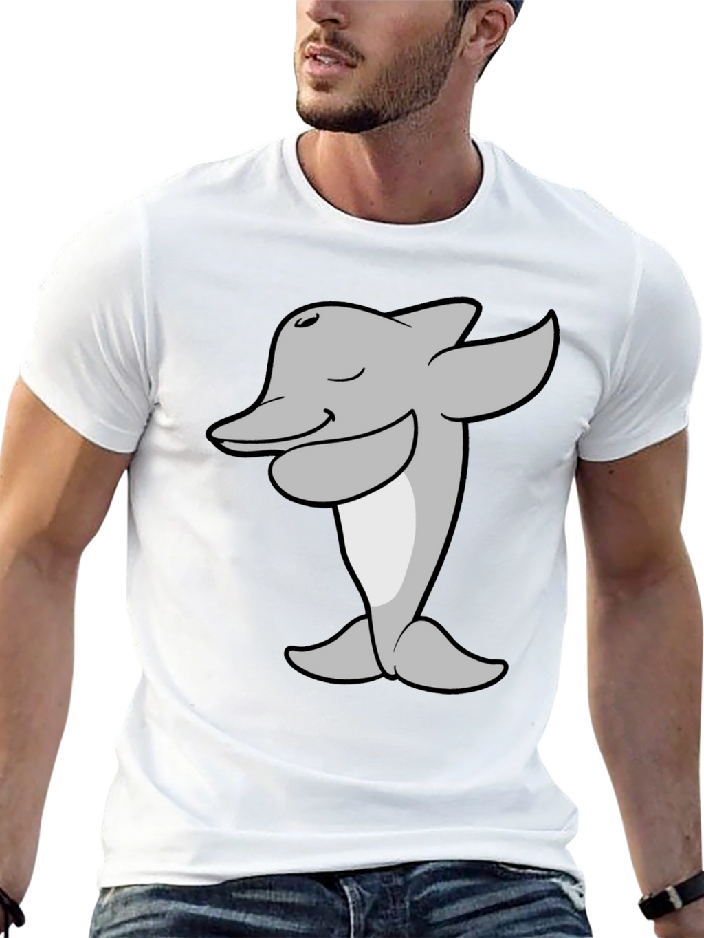 Cartoon Dolphin T-Shirt - Black Cotton Tee