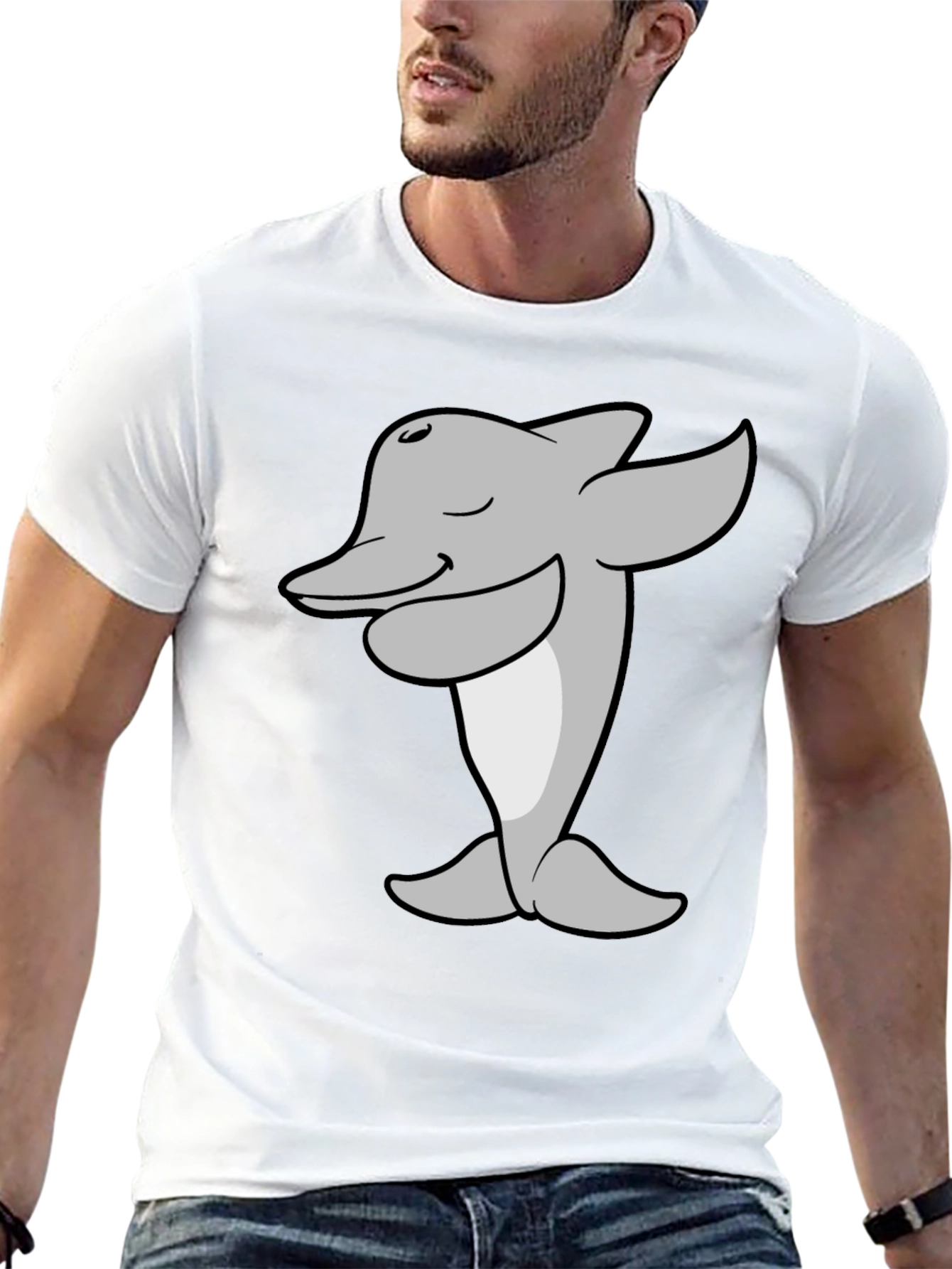 Cartoon Dolphin T-Shirt - Black Cotton Tee