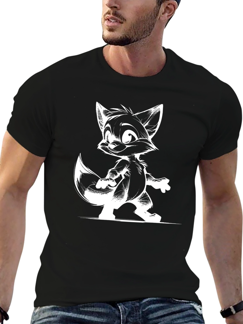 Cartoon Fox Graphic T-Shirt