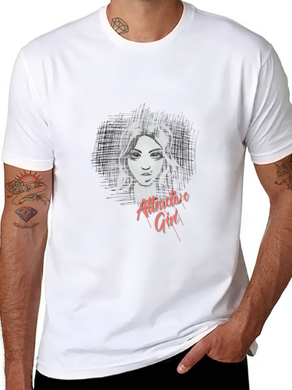 Attractive Girl Graphic Black T-Shirt