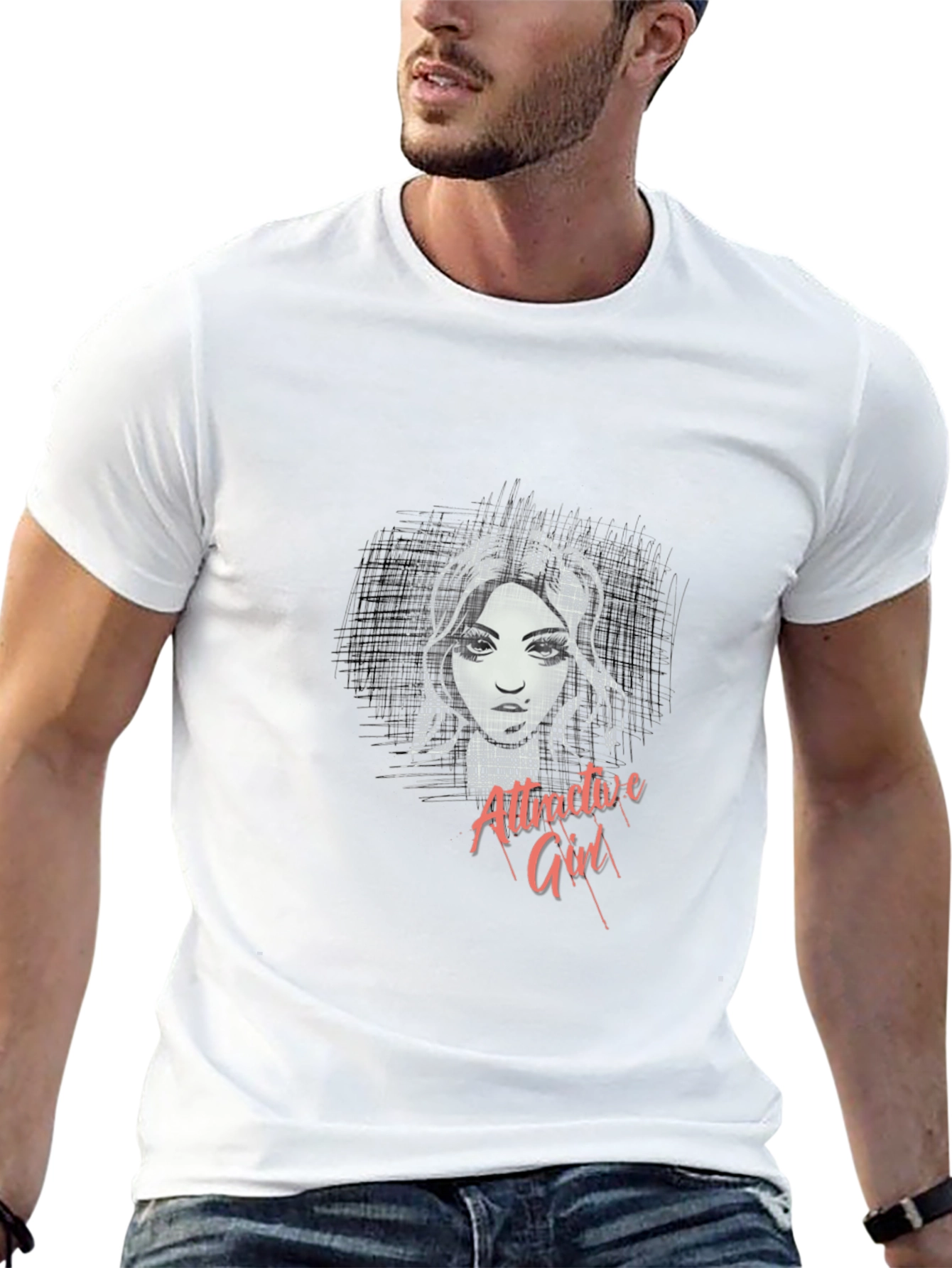 Attractive Girl Graphic Black T-Shirt