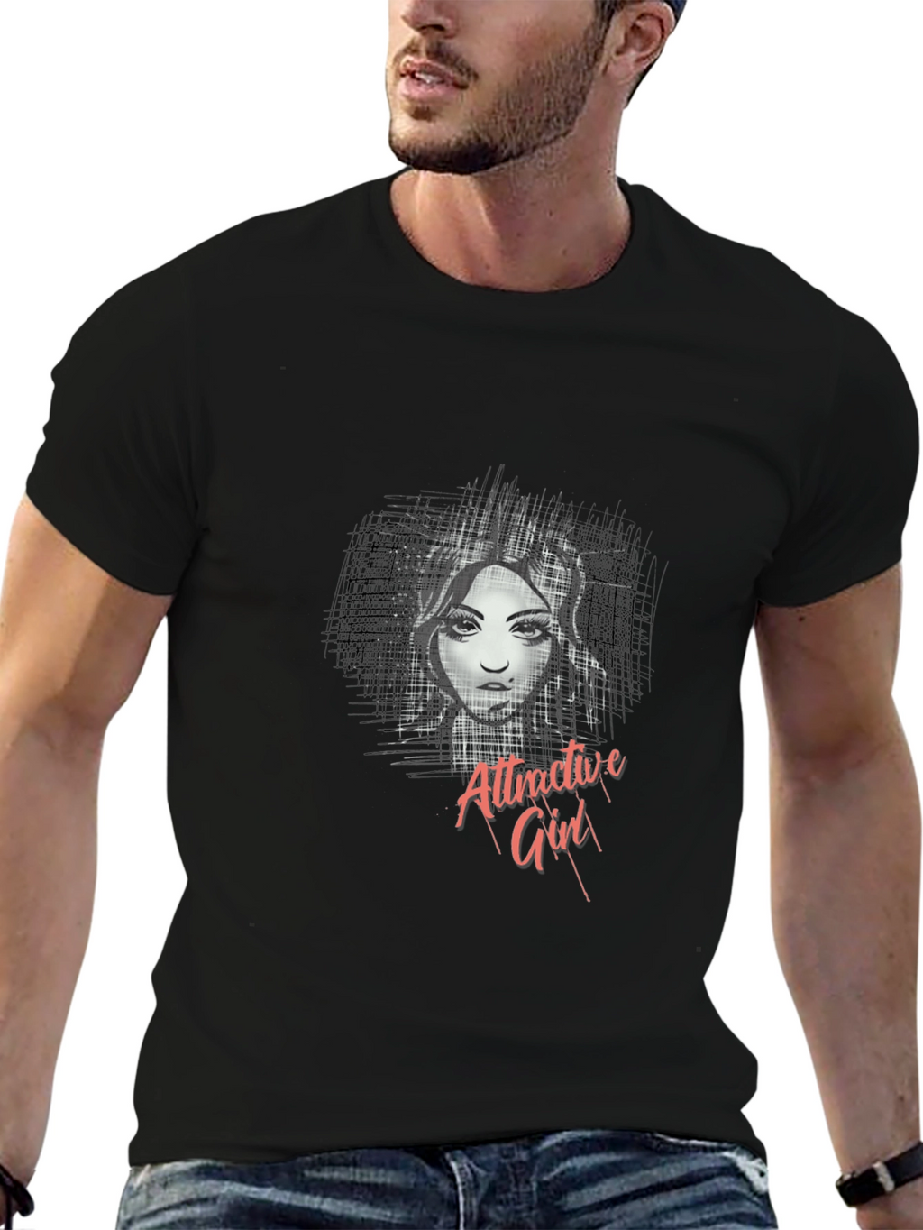 Attractive Girl Graphic Black T-Shirt