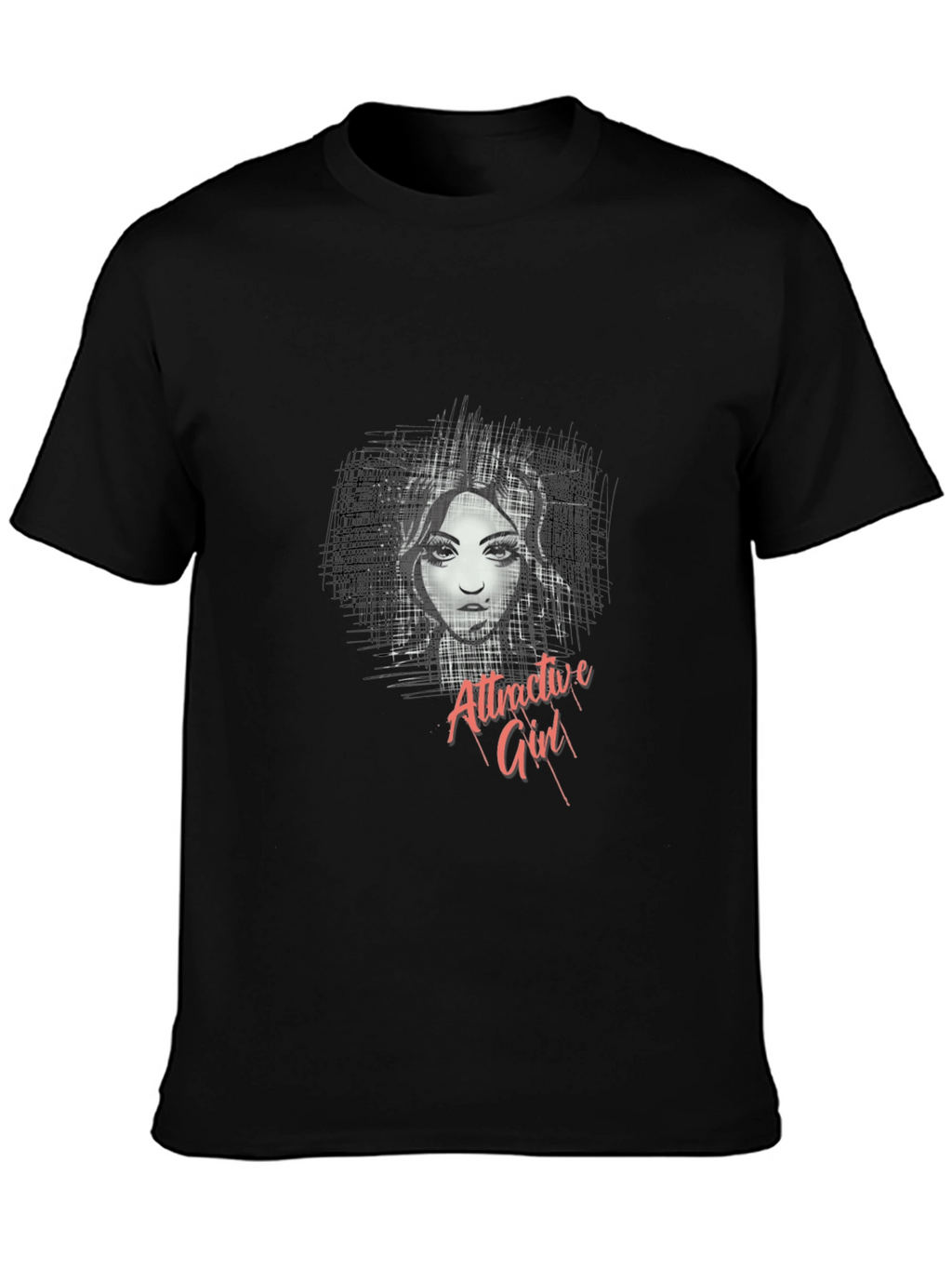 Attractive Girl Graphic Black T-Shirt