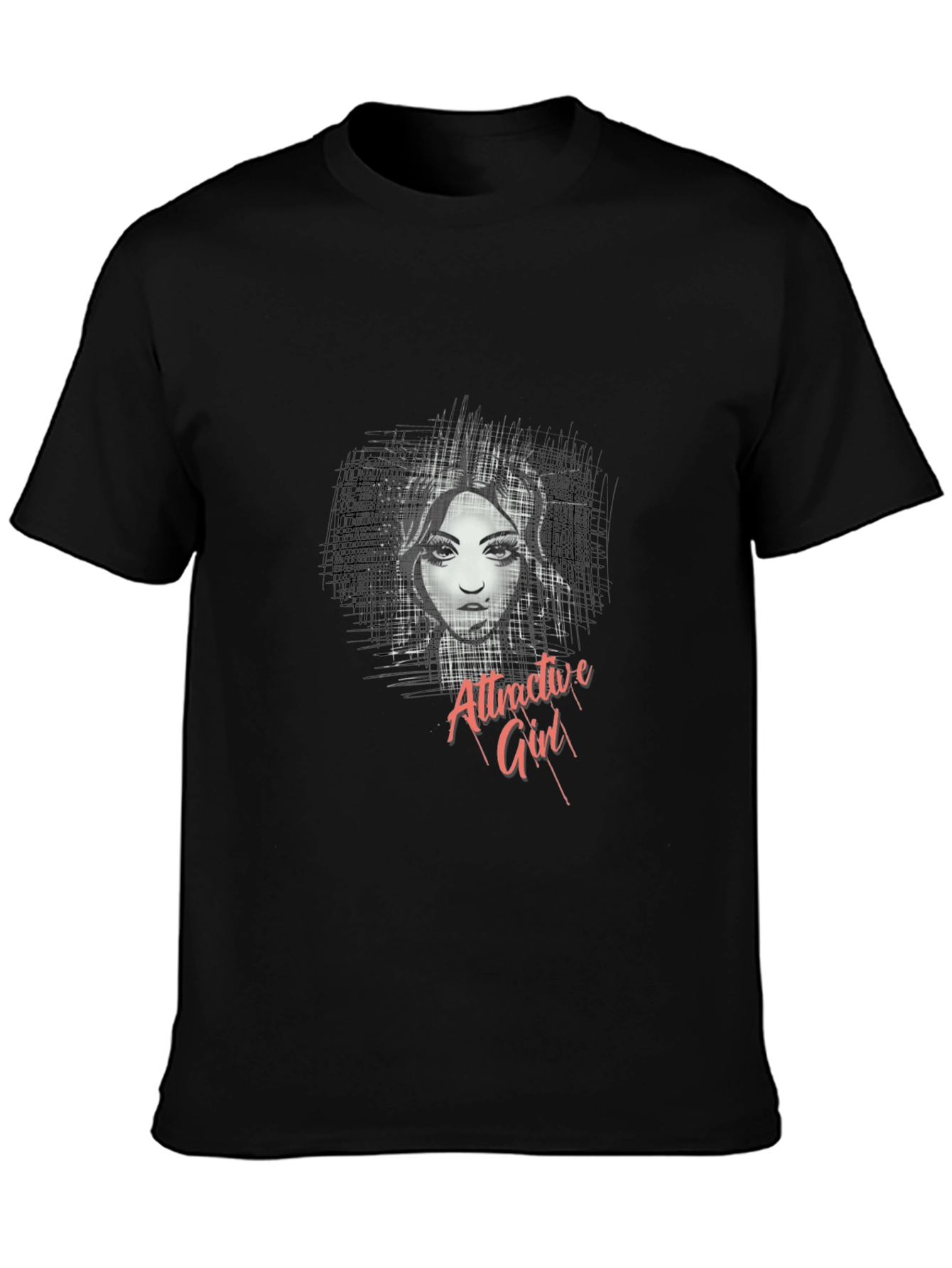 Attractive Girl Graphic Black T-Shirt