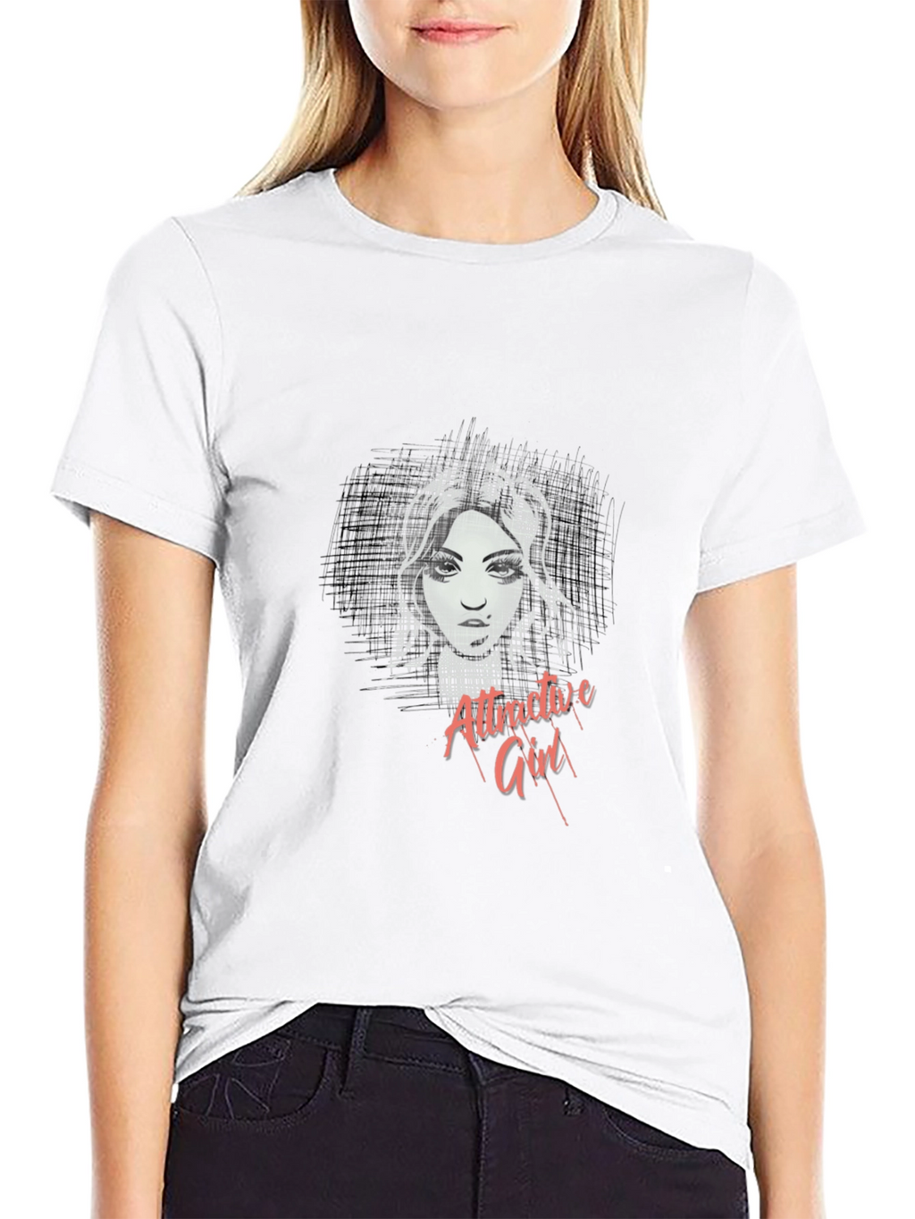Attractive Girl Graphic Black T-Shirt