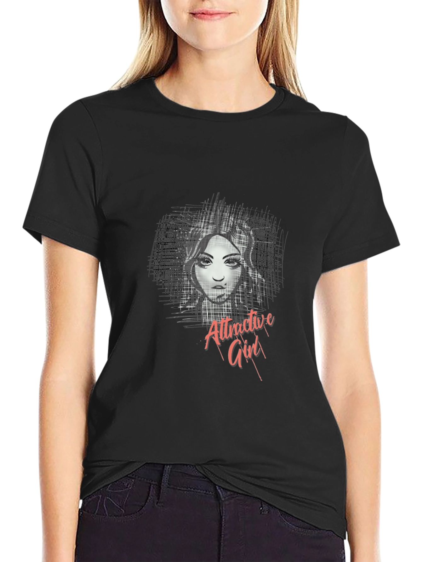 Attractive Girl Graphic Black T-Shirt