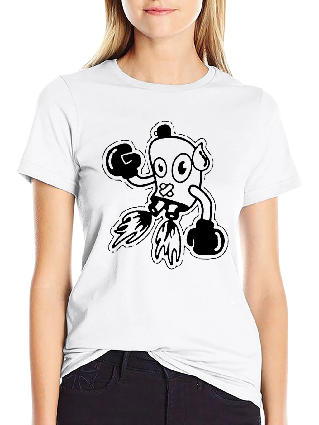 Boxing Cartoon Character Black T-Shirt