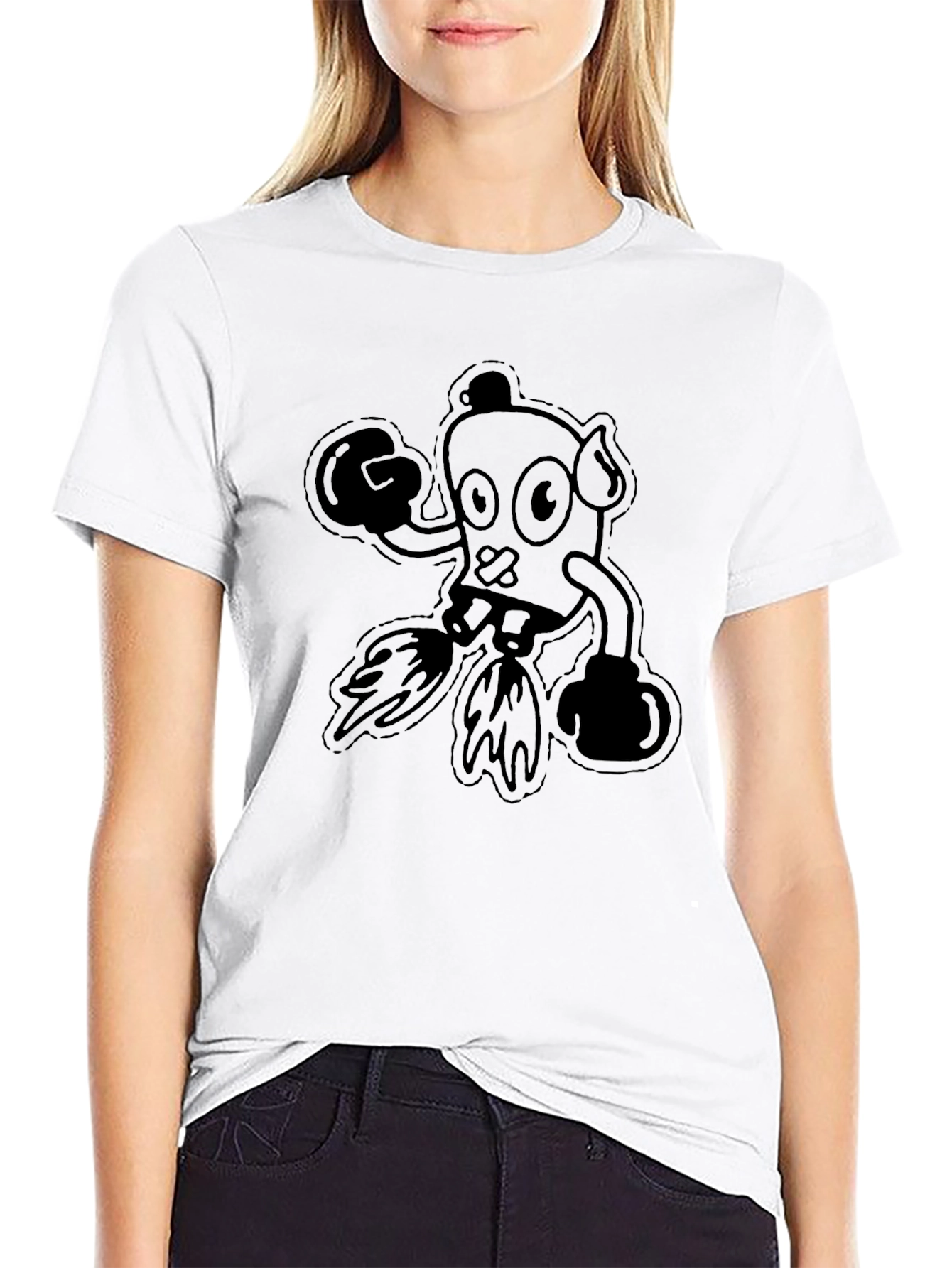 Boxing Cartoon Character Black T-Shirt