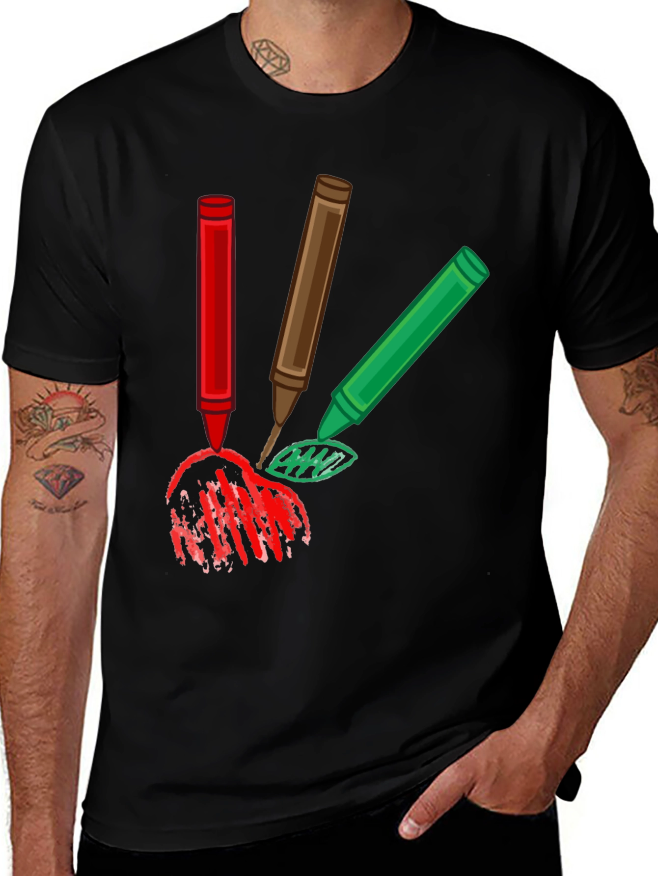 Crayon Scribble Graphic Tee - Black Cotton T-Shirt