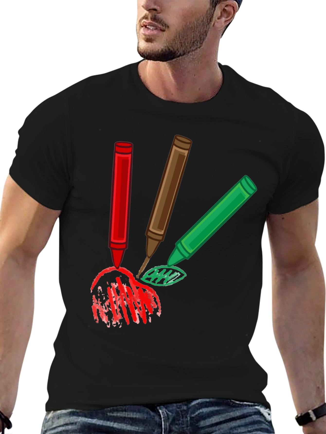 Crayon Scribble Graphic Tee - Black Cotton T-Shirt
