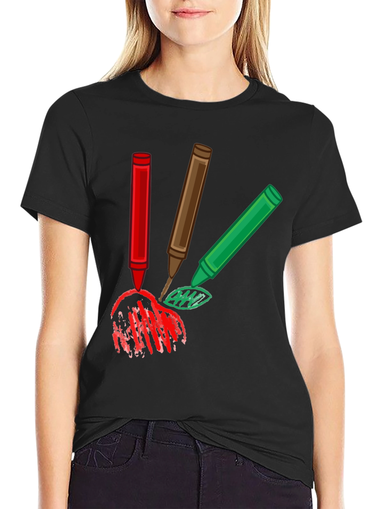 Crayon Scribble Graphic Tee - Black Cotton T-Shirt