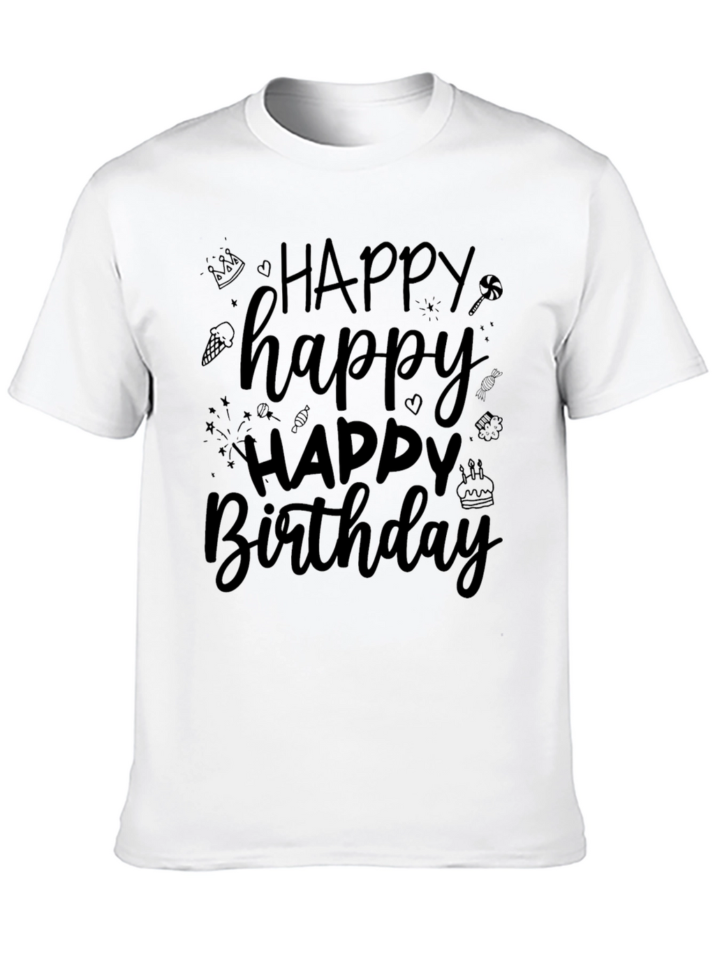 Happy Birthday T-Shirt - Black Crew Neck