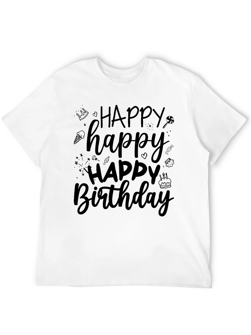 Happy Birthday T-Shirt - Black Crew Neck