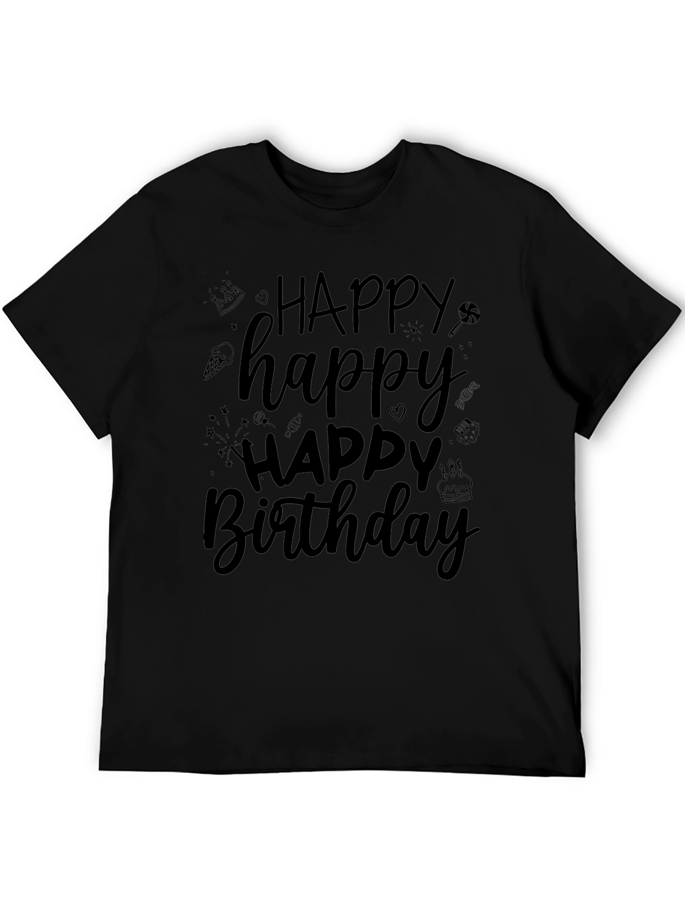 Happy Birthday T-Shirt - Black Crew Neck