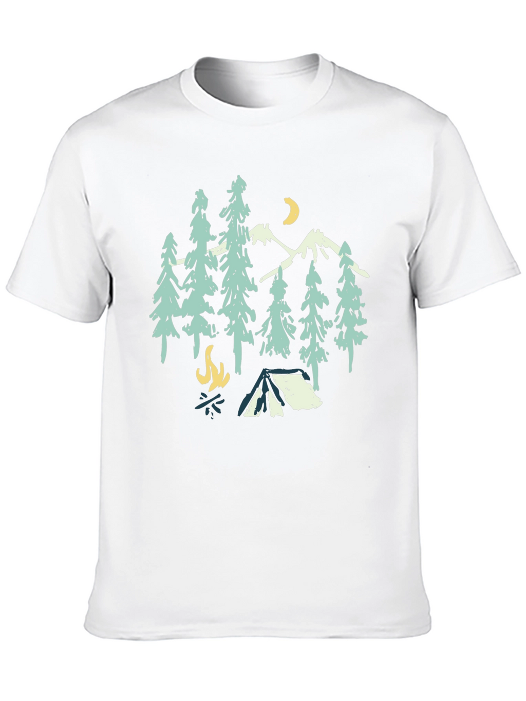 Camping Graphic Tee: Mountains Trees Campfire