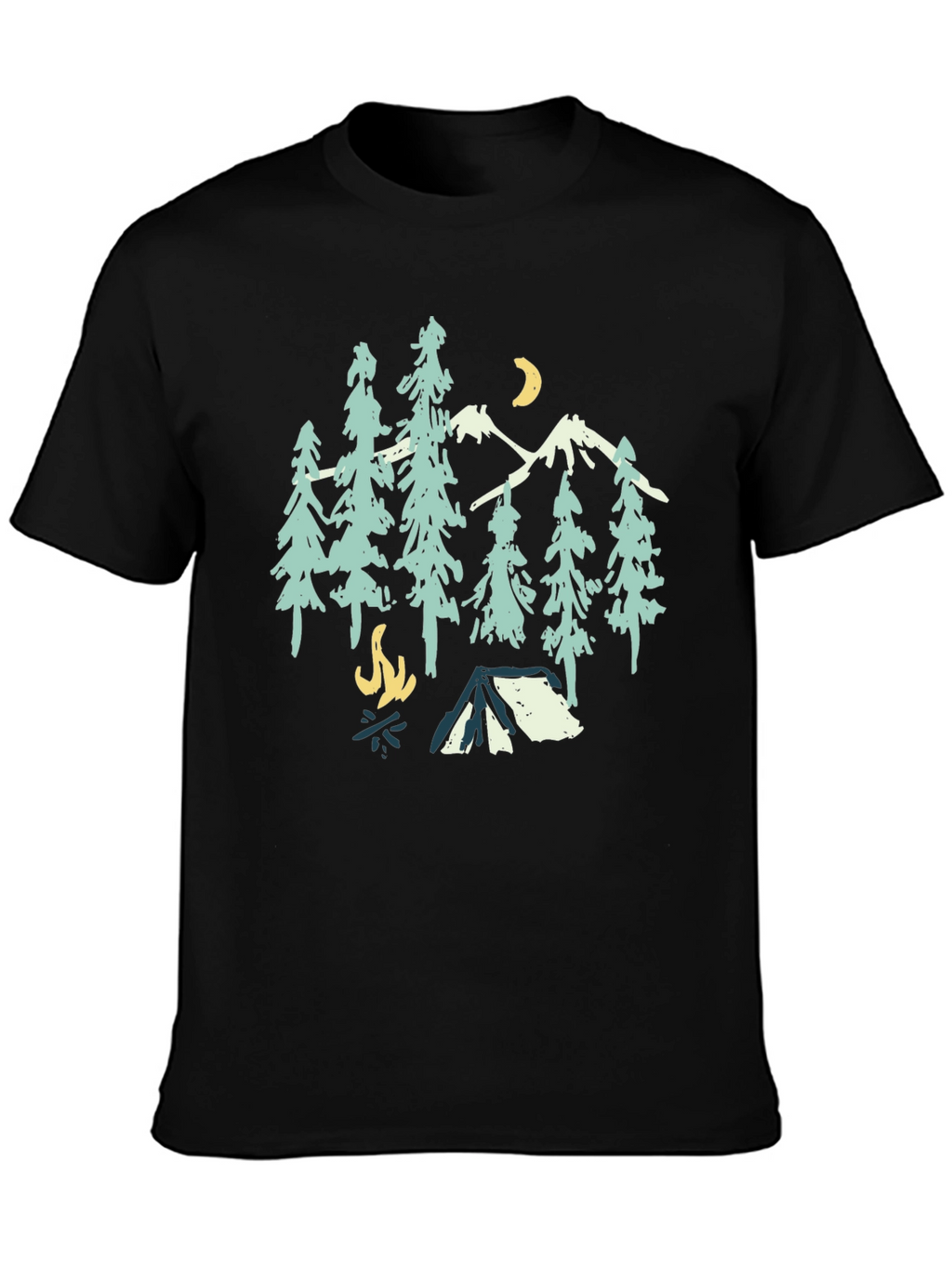 Camping Graphic Tee: Mountains Trees Campfire