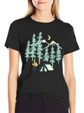 Camping Graphic Tee: Mountains Trees Campfire