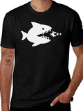 Shark Eats Fish Graphic T-Shirt - Black Cotton Tee