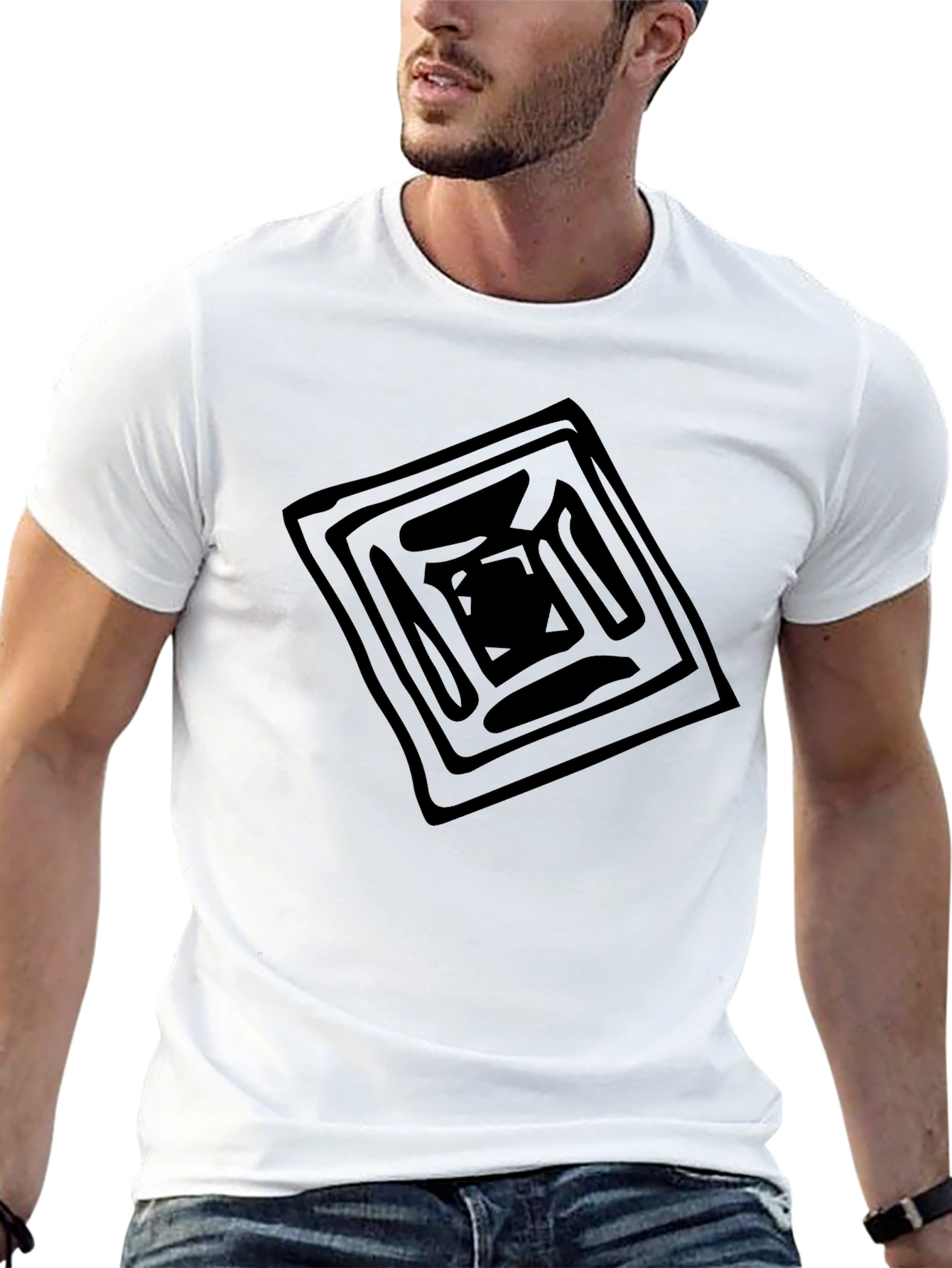 Abstract Square Graphic Tee - Black
