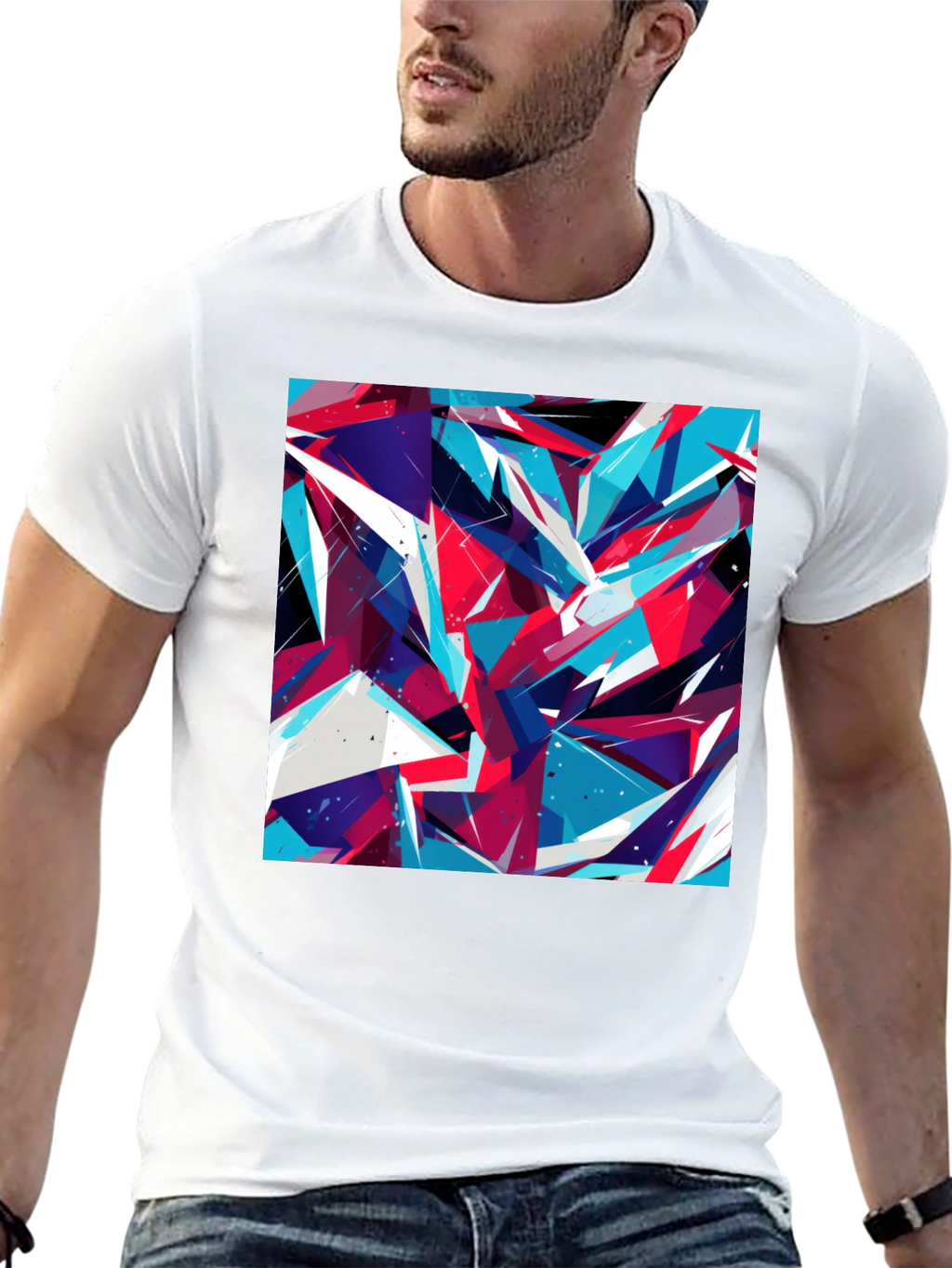 Abstract Geometric Print Black T-Shirt