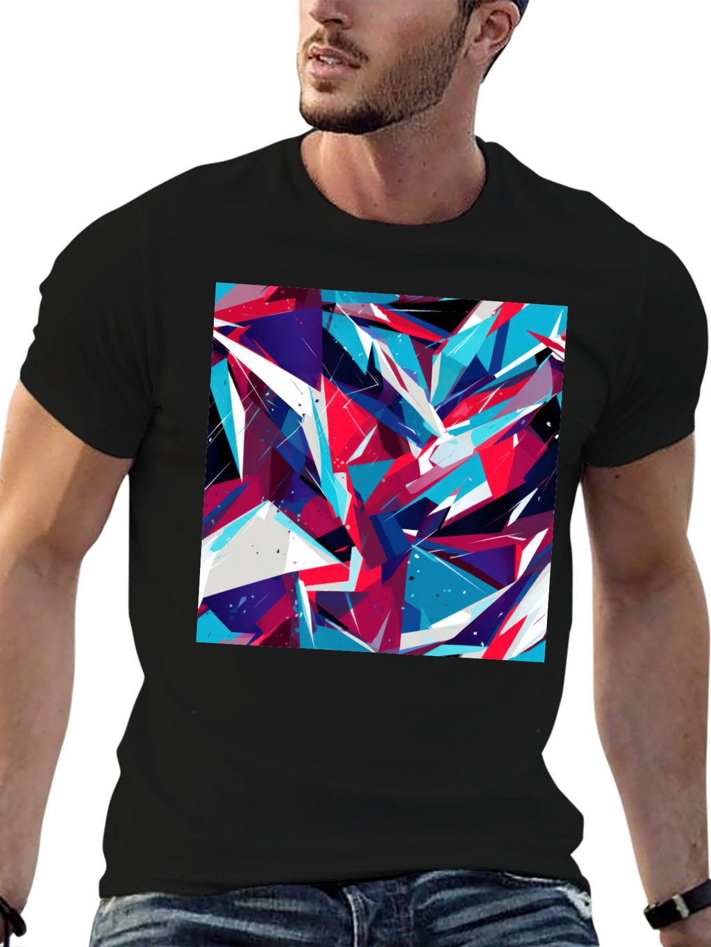 Abstract Geometric Print Black T-Shirt